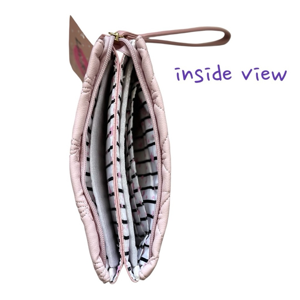 Luv Betsey- Betsey Johnson Double Pouch Soft Quilted Darling Wristlet / Bag Pink - Picture 4 of 9